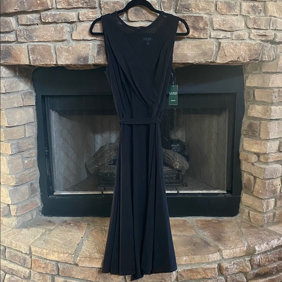 Ralph Lauren Dresses & Skirts - NWT Lauren Ralph Lauren Classic Black Dress with mesh draped neckline. Size 14
